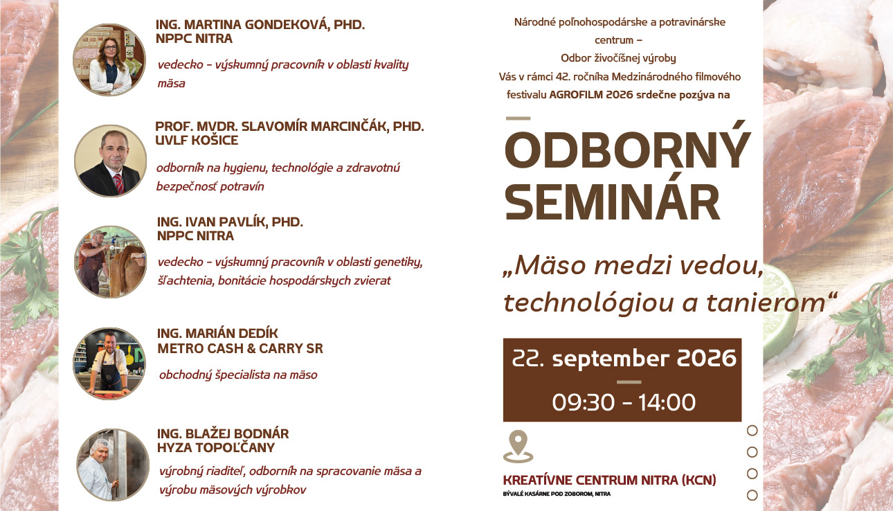 Pozvánka na odborný seminár: „Mäso medzi vedou, technológiou a tanierom“